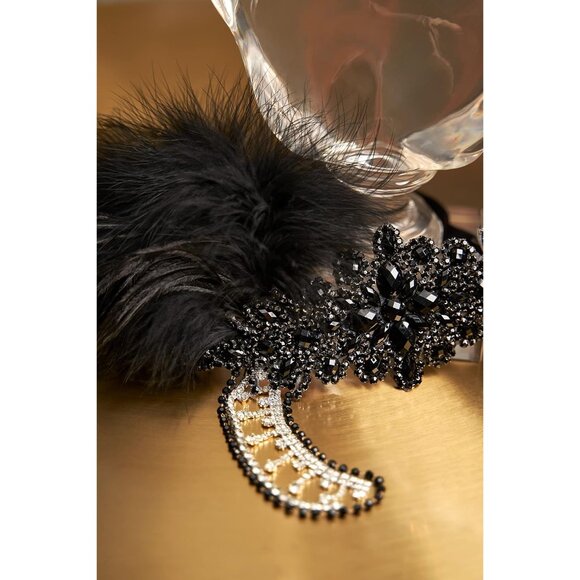 Women's 1920s Flapper Feather Headband with Rhinestones for Gatsby Party - Picture 3 of 5